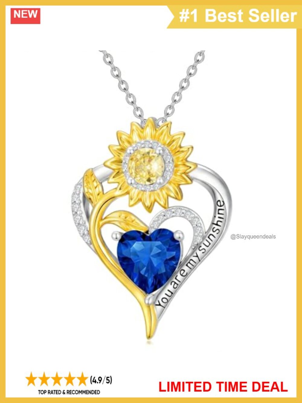 18K Gold Plated Sunflower Birthstone Necklace 28mm CZ Pendant